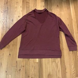 Joe’s maroon sweatshirt with neckline cutout